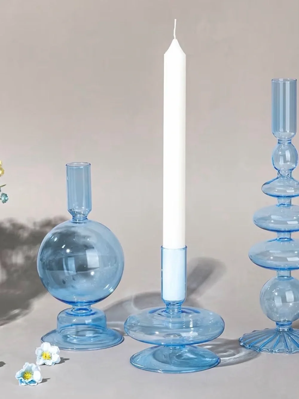 Set of 3 Wavy Taper Glass Candle Holders